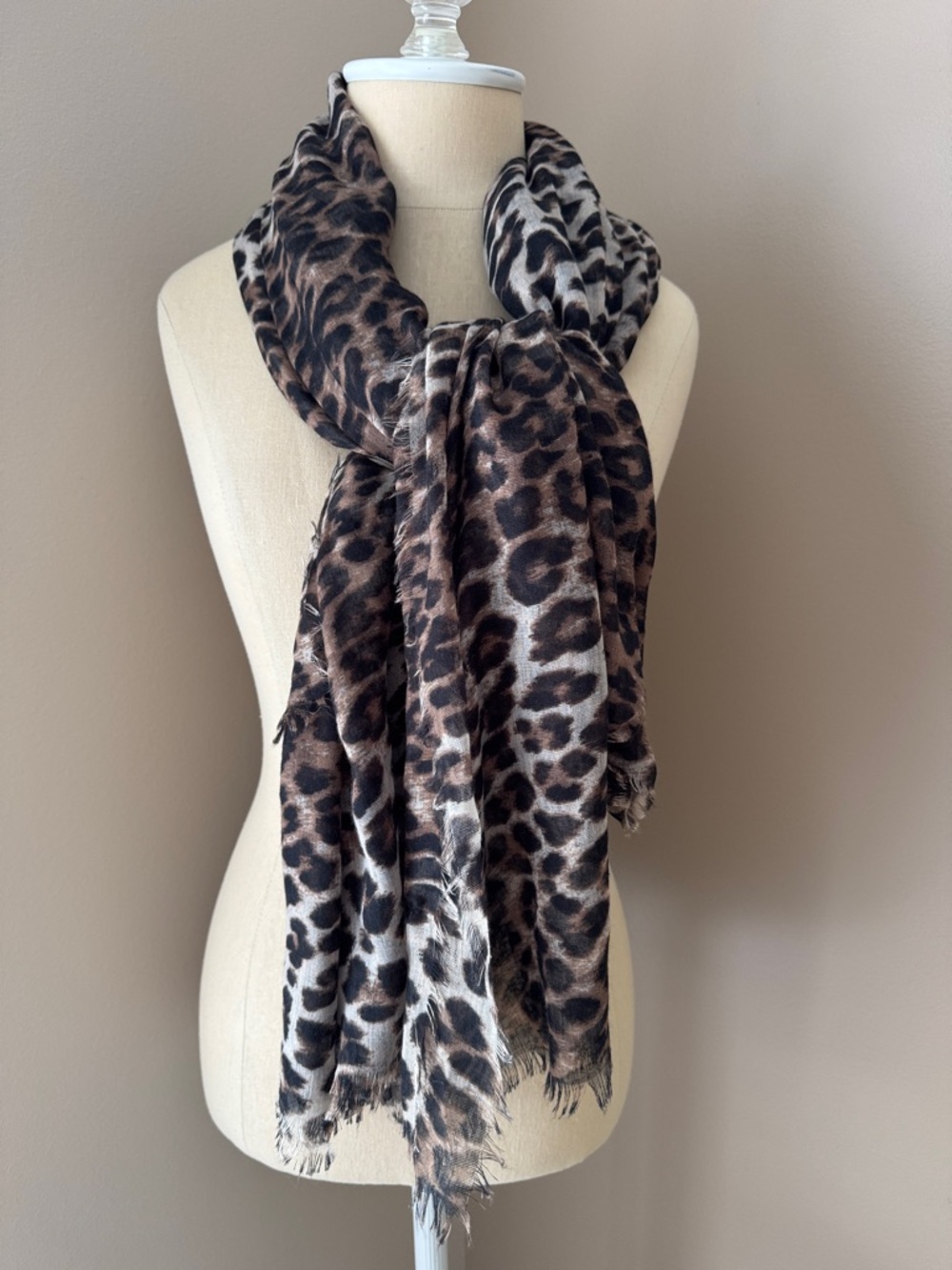 Zara Leopard Print Scarf in Brown and Cream